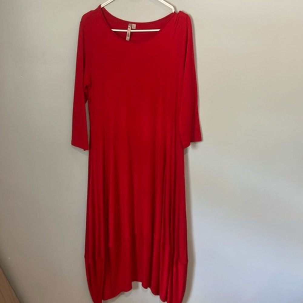 Comfy USA Red 3/4 Sleeve Midi Dress Size Medium Modal Blend Relax fit #800